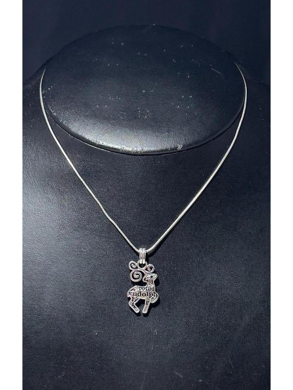 Come Rudolph Christmas Reindeer Pendant Necklace Silver Tone Snake Chain Holiday